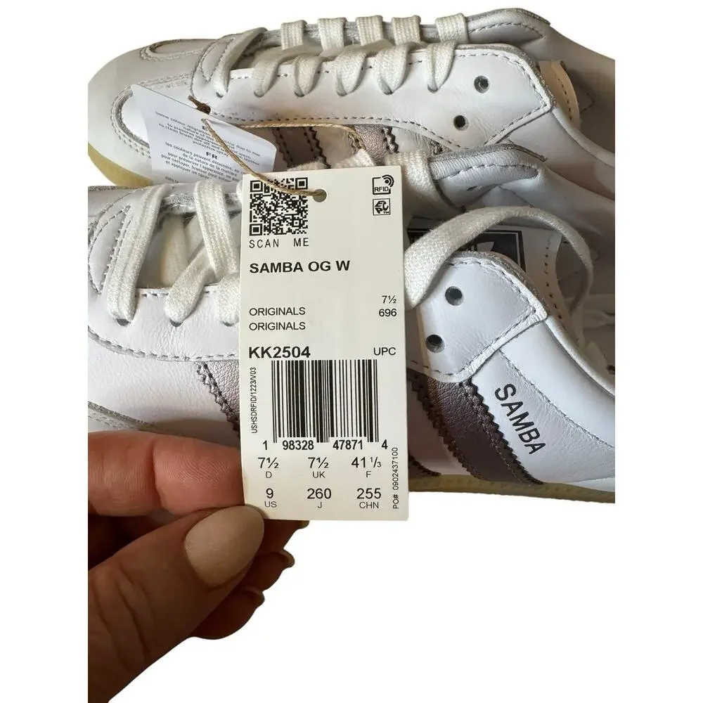 adidas NEW Samba OG Womens Low Top Leather Sneakers White/Coffee Metallic Bronze